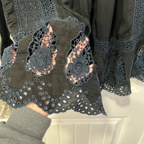 Johnny Was | Embroidered Black and Navy Blouse | Size: XS - Picture 7 of 12